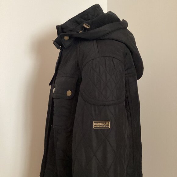 BARBOUR Arrow Quilted Removable Hooded Parka Jacket SZ 14 Black CLASSIC PREPPY - Picture 5 of 10